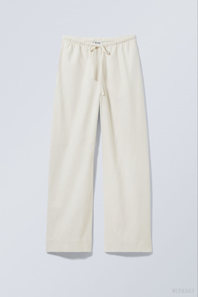 Weekday Mia Linen Mix Trousers White | BIZF9503