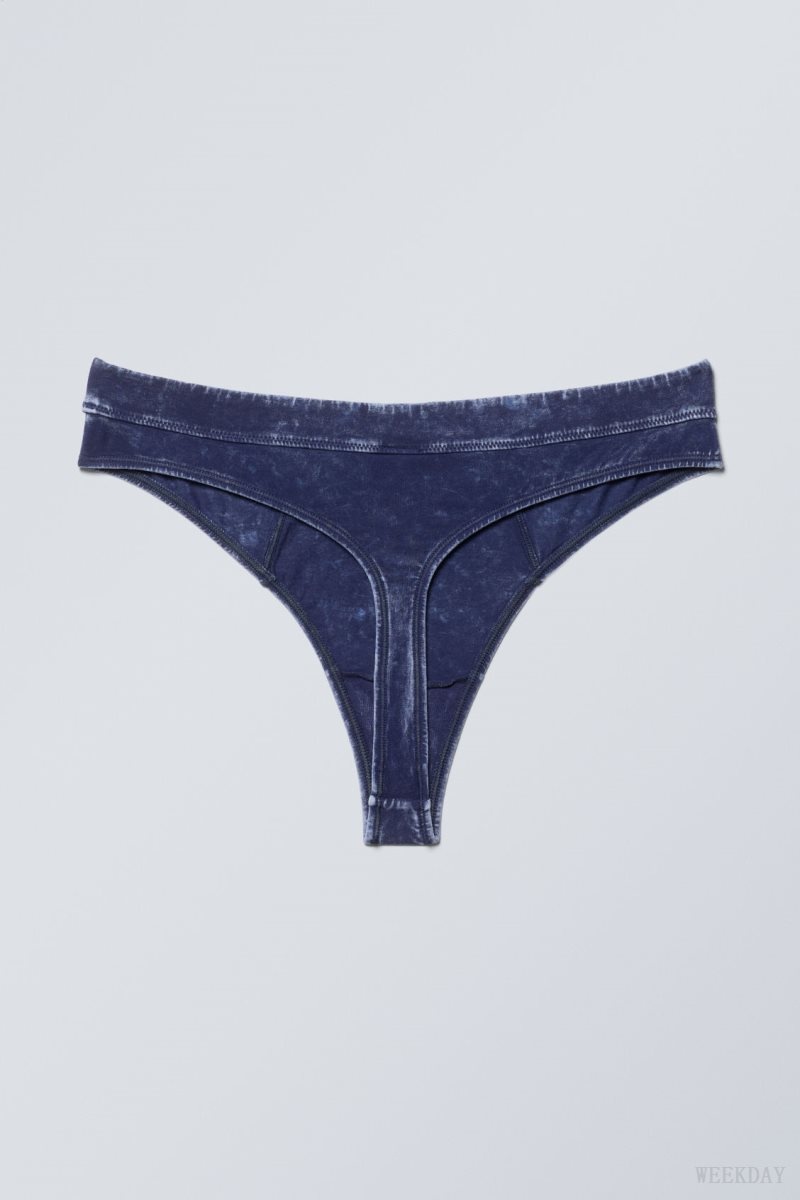 Weekday Miley Washed Cotton Thong Thong Blue | ZNRA7461