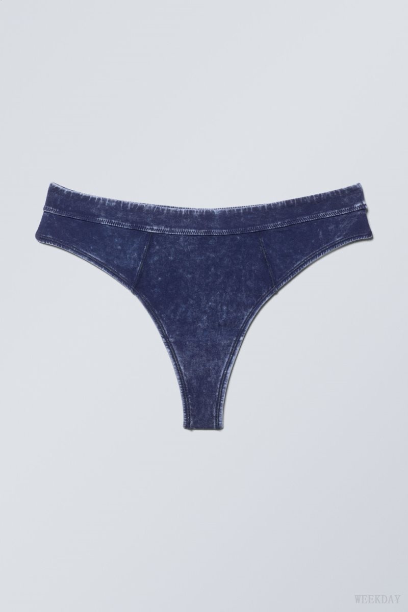 Weekday Miley Washed Cotton Thong Thong Blue | ZNRA7461