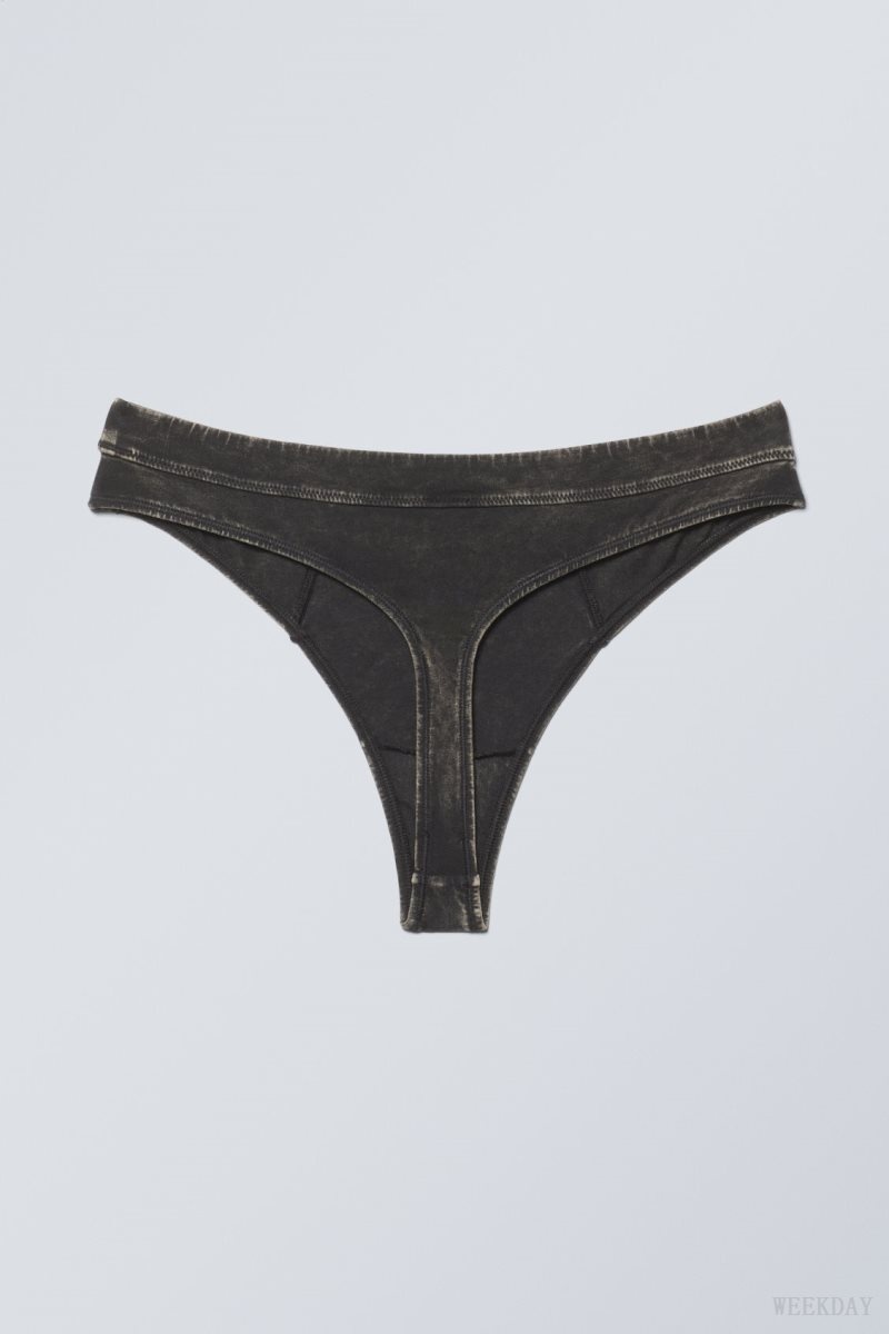 Weekday Miley Washed Cotton Thong Thong Black | LEYE2847