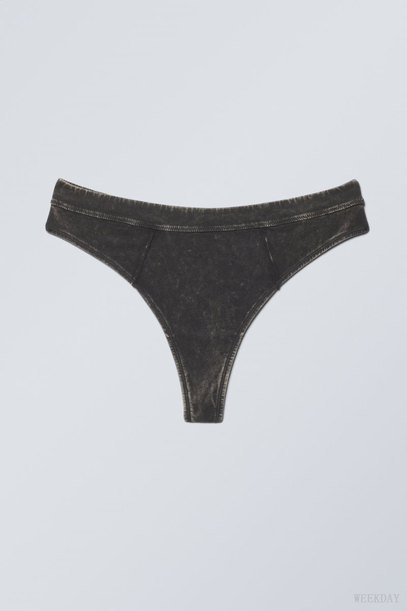 Weekday Miley Washed Cotton Thong Thong Black | LEYE2847