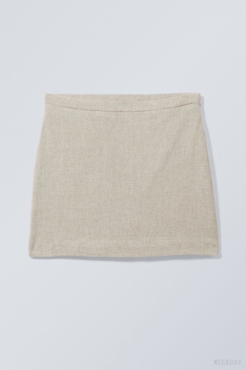 Weekday Millie Linen Mix Mini Skirt Ecru | OKTH1565