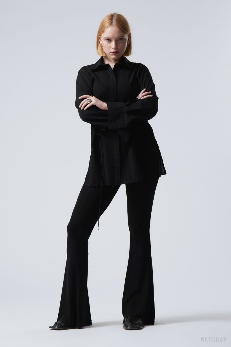 Weekday Mina Flared Jersey Trousers Black | CJQK0415