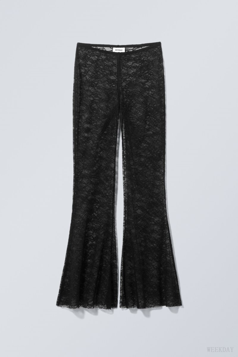 Weekday Mina Flared Lace Trousers Black | TPUD5532