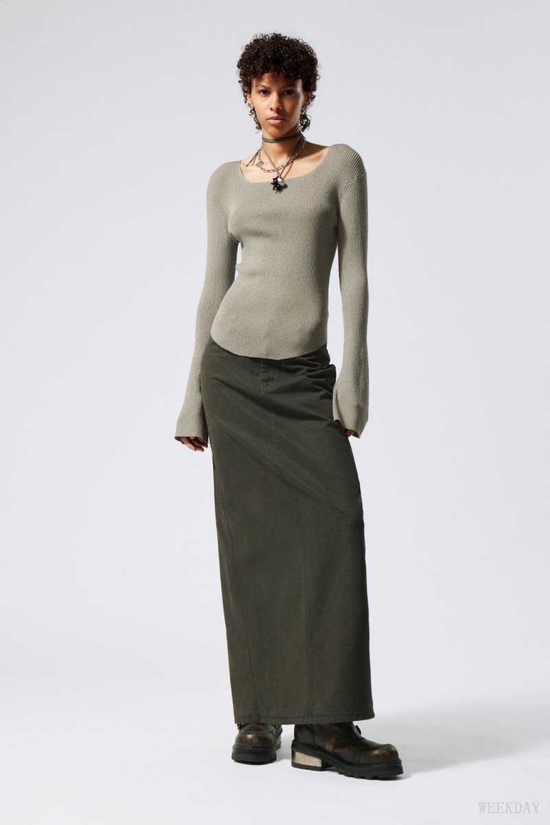 Weekday Nadina Square Neck Sweater Grey Brown | SVKD0271