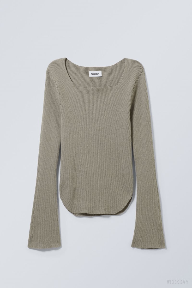 Weekday Nadina Square Neck Sweater Grey Brown | SVKD0271