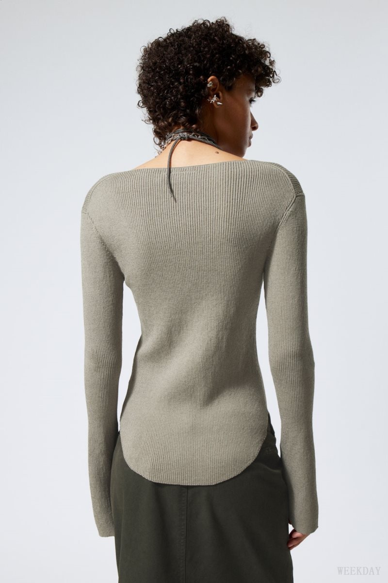 Weekday Nadina Square Neck Sweater Grey Brown | SVKD0271