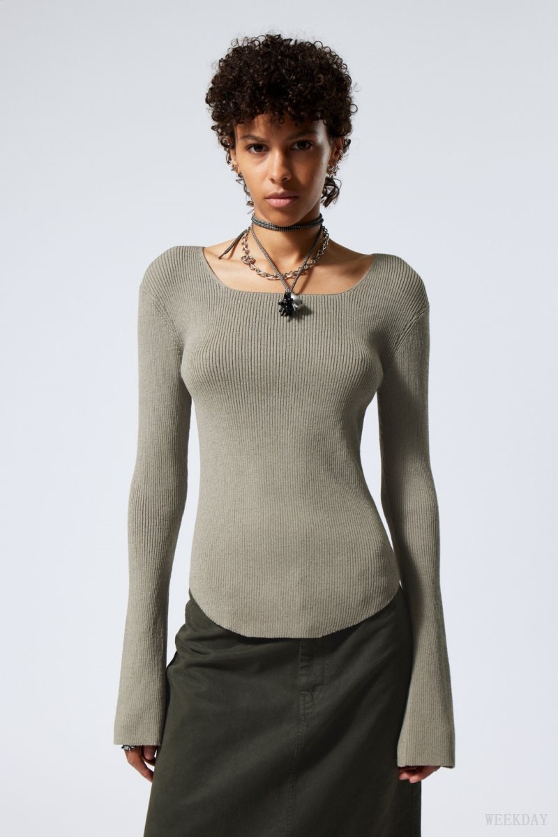 Weekday Nadina Square Neck Sweater Grey Brown | SVKD0271