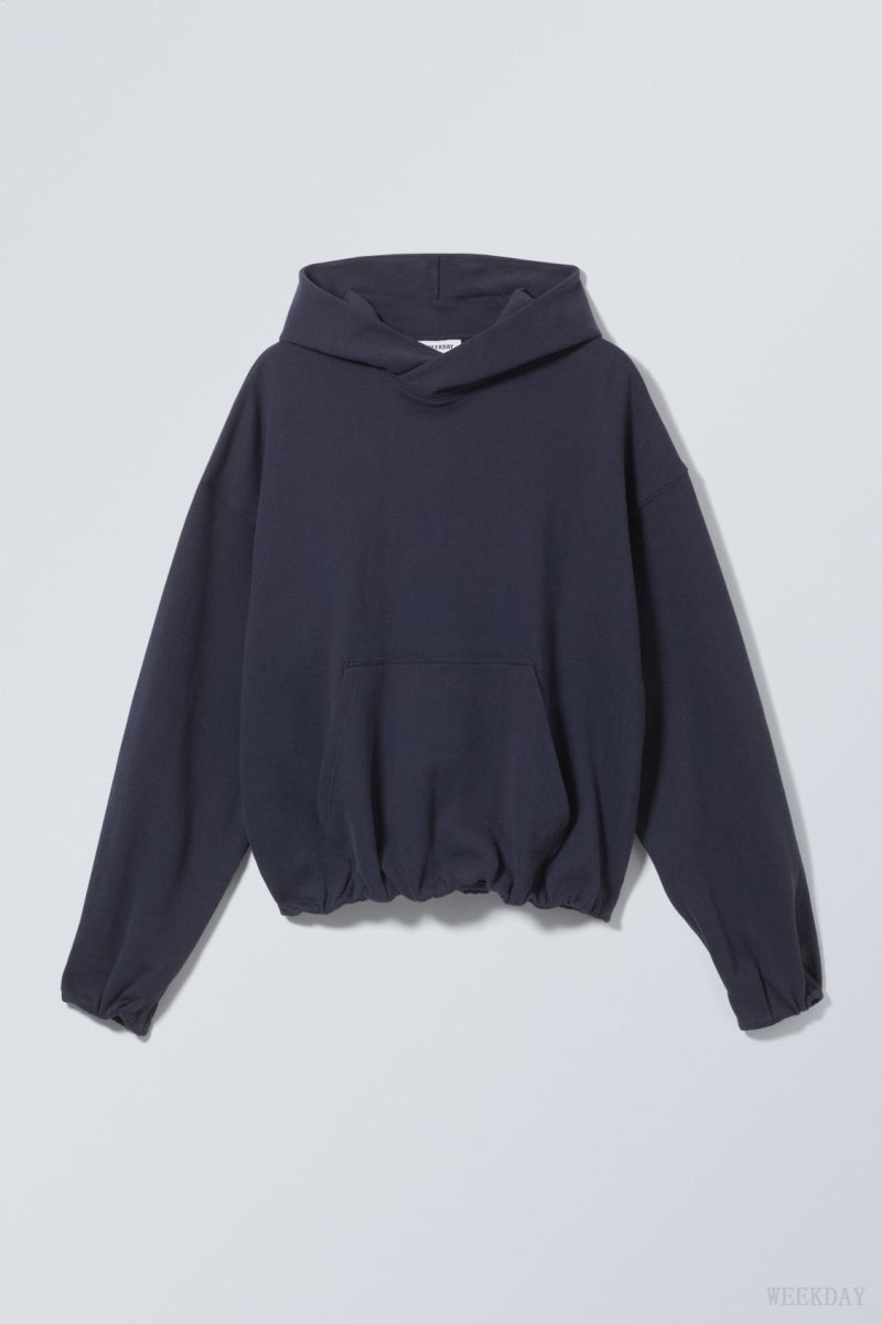 Weekday Nolan Boxy Hoodie Dark Blue | LGXE6181