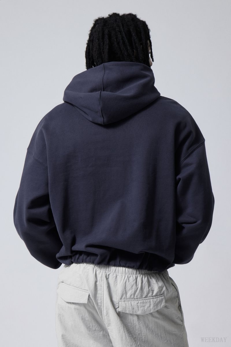 Weekday Nolan Boxy Hoodie Dark Blue | LGXE6181