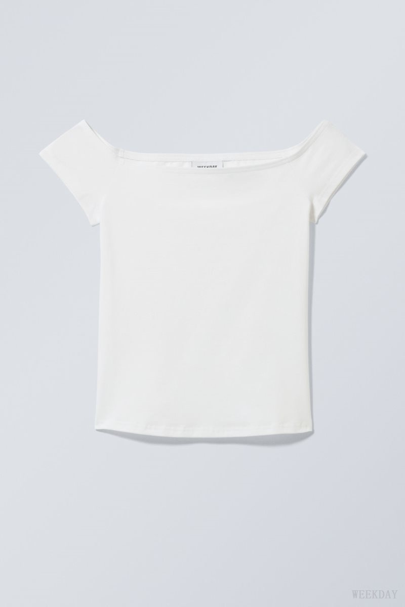 Weekday Off Shoulder T-shirt White | XZEB7803