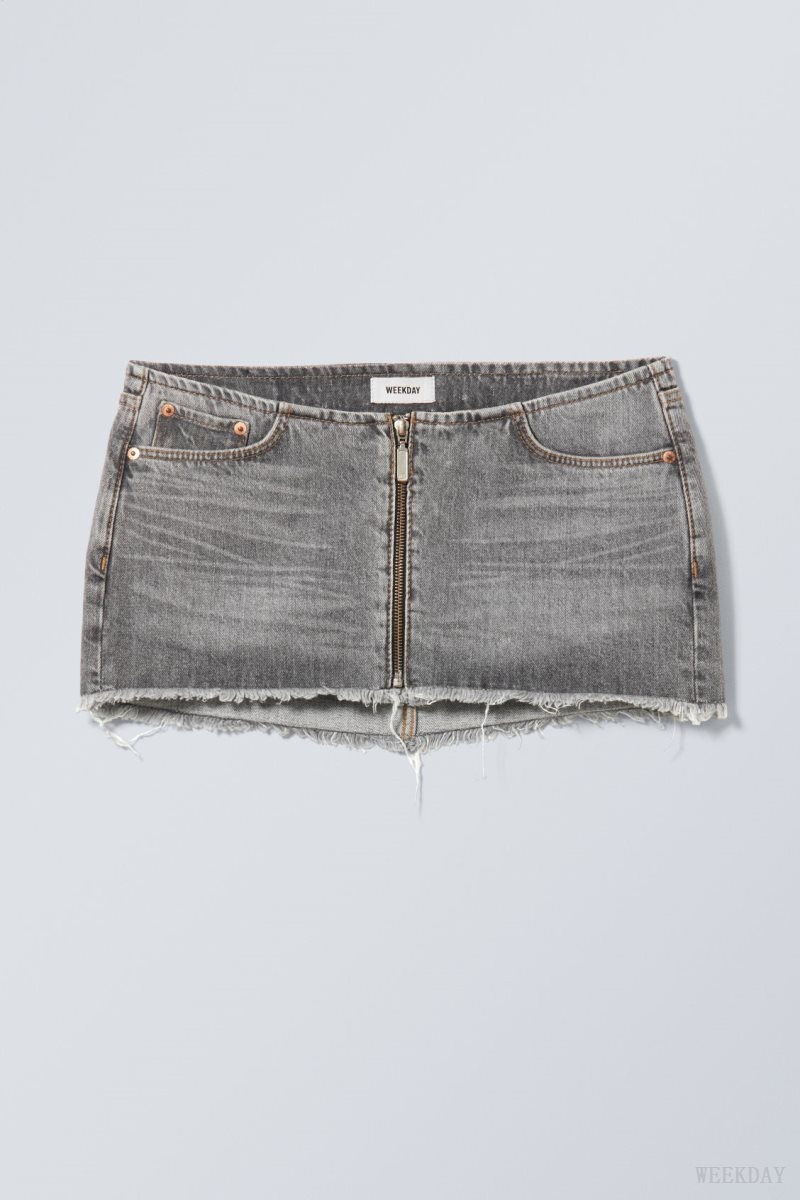 Weekday Ontario Denim Mini Skirt Grey | LWJC6921