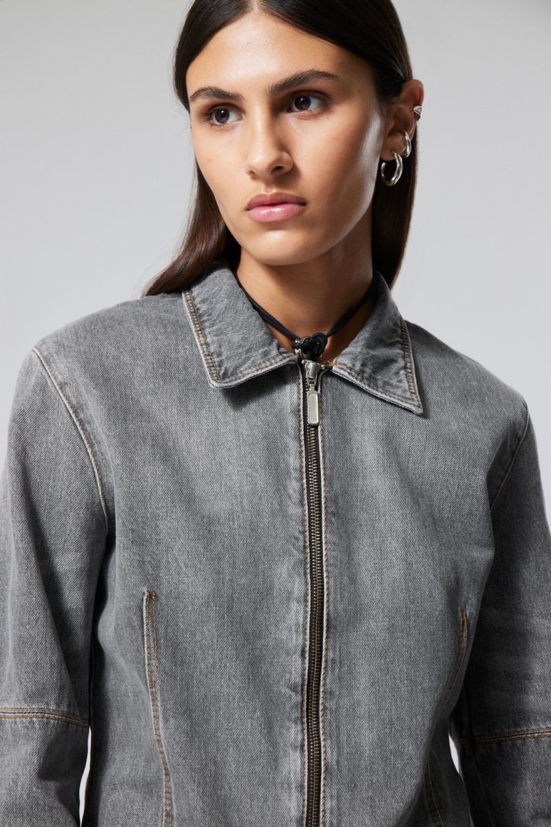 Weekday Ontario Denim Zip Jacket Grey | DECX6534