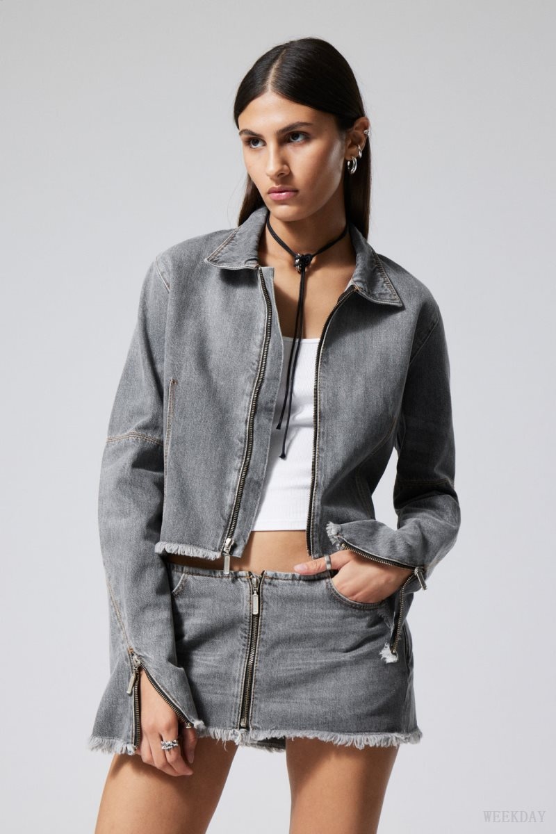 Weekday Ontario Denim Zip Jacket Grey | DECX6534