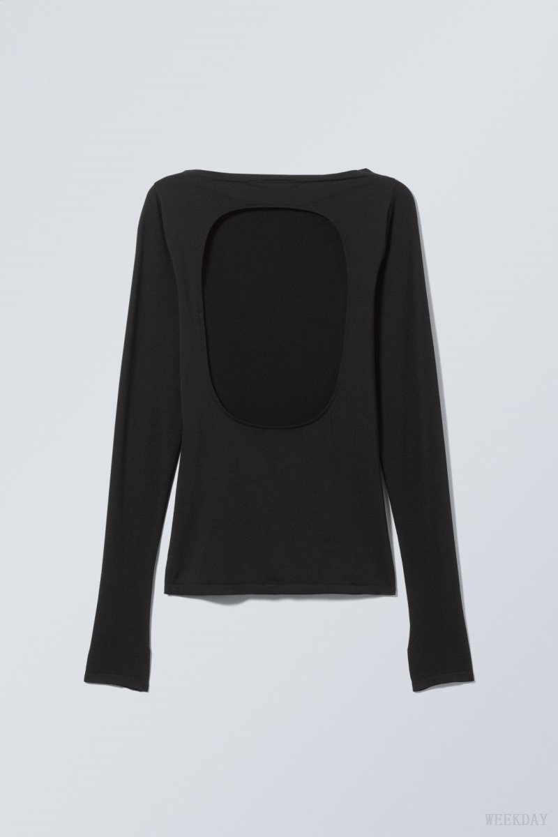 Weekday Open Back Seamless Longsleeve Top Black | NVFV1657