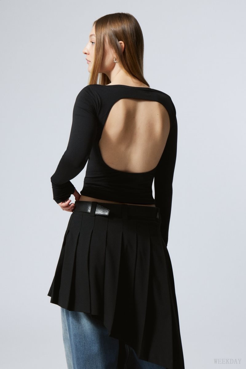 Weekday Open Back Seamless Longsleeve Top Black | NVFV1657