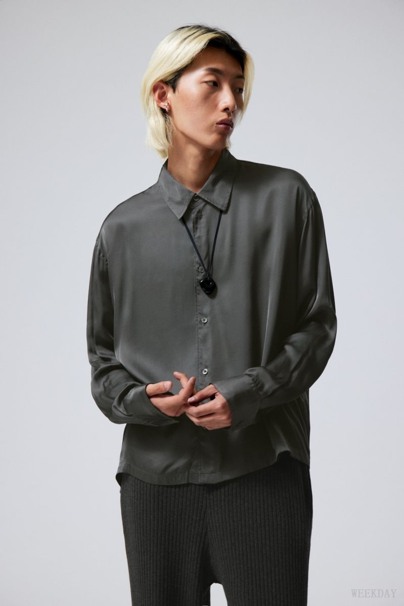 Weekday Oversized Boxy Shiny Shirt Dark Grey | OZEF4327