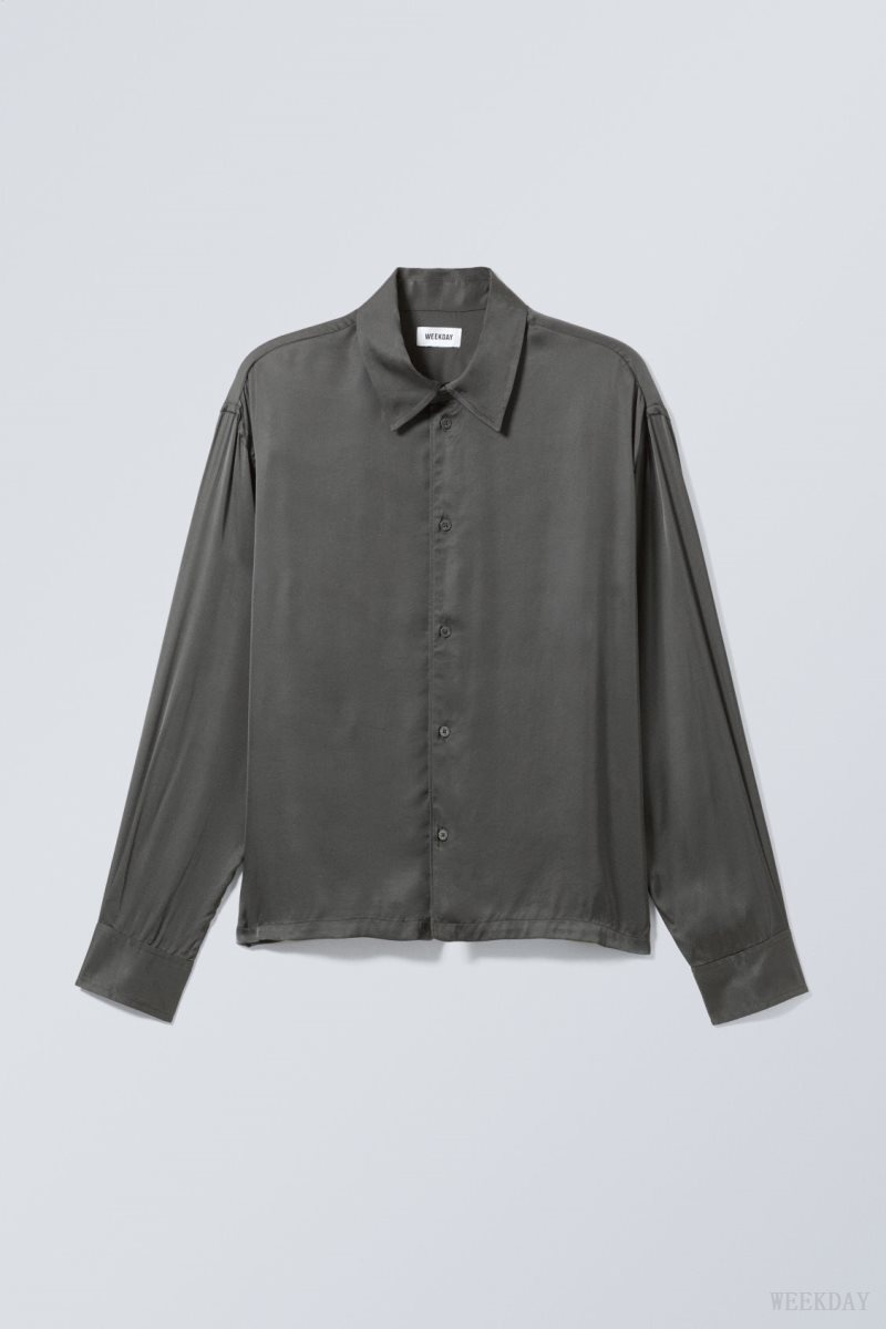 Weekday Oversized Boxy Shiny Shirt Dark Grey | OZEF4327