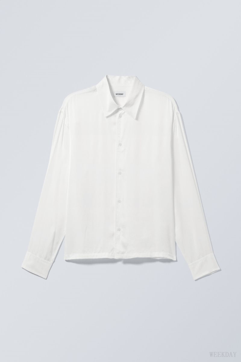 Weekday Oversized Boxy Shiny Shirt White | ATTL0034