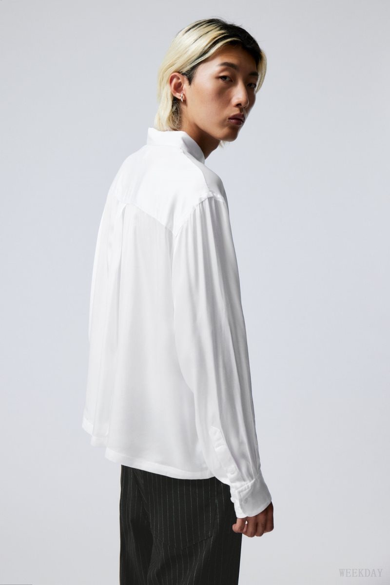 Weekday Oversized Boxy Shiny Shirt White | ATTL0034