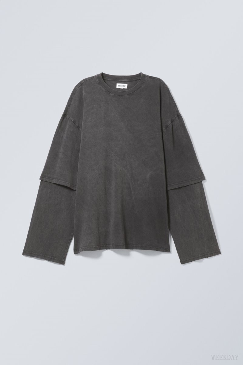 Weekday Oversized Double Longsleeve Top Wash Black | PPSO4160