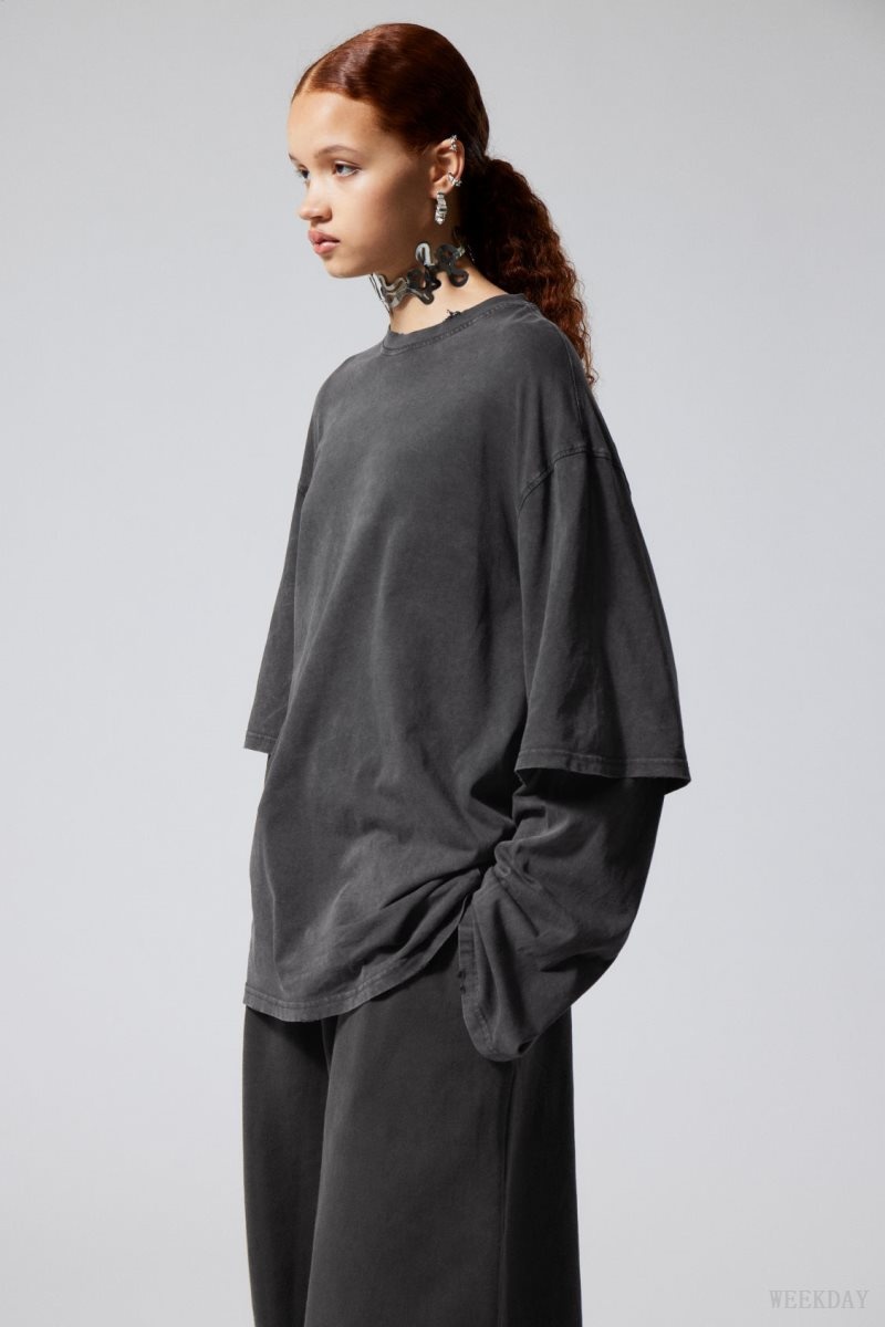 Weekday Oversized Double Longsleeve Top Wash Black | PPSO4160