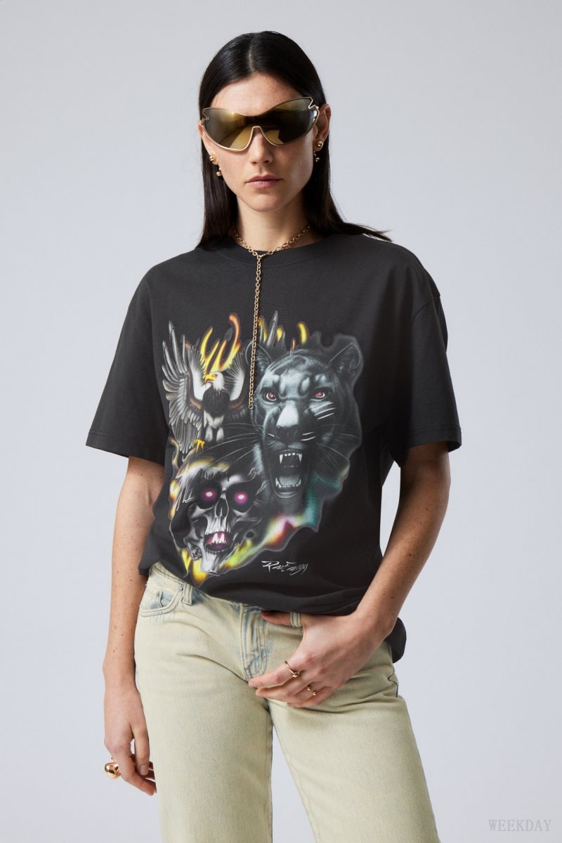 Weekday Oversized Graphic Printed T-shirt Raw Animals Energy | CMCQ0450