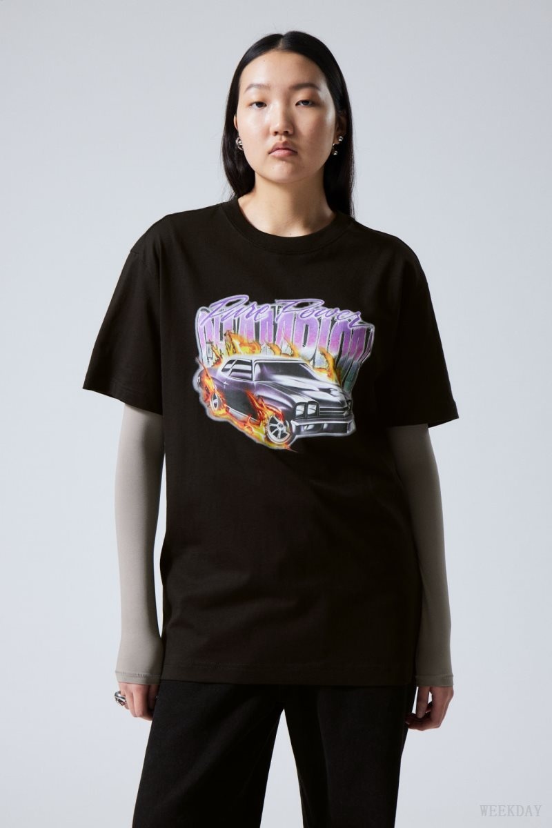 Weekday Oversized Graphic Printed T-shirt Pure Power Champion | CFKU2562