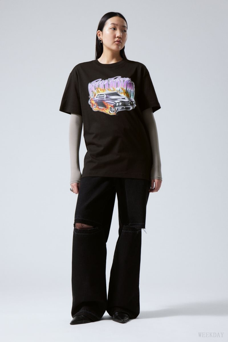 Weekday Oversized Graphic Printed T-shirt Pure Power Champion | CFKU2562