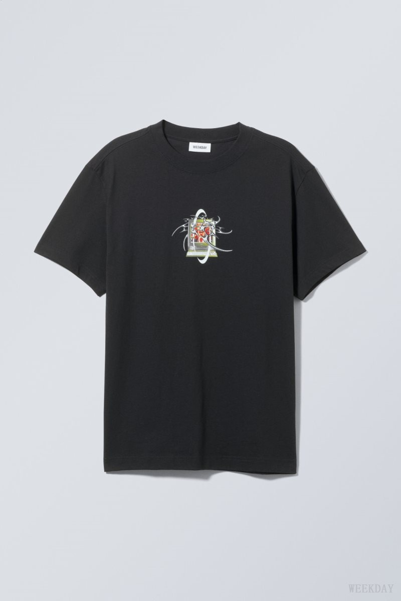 Weekday Oversized Graphic Printed T-shirt Black | CRPA3788