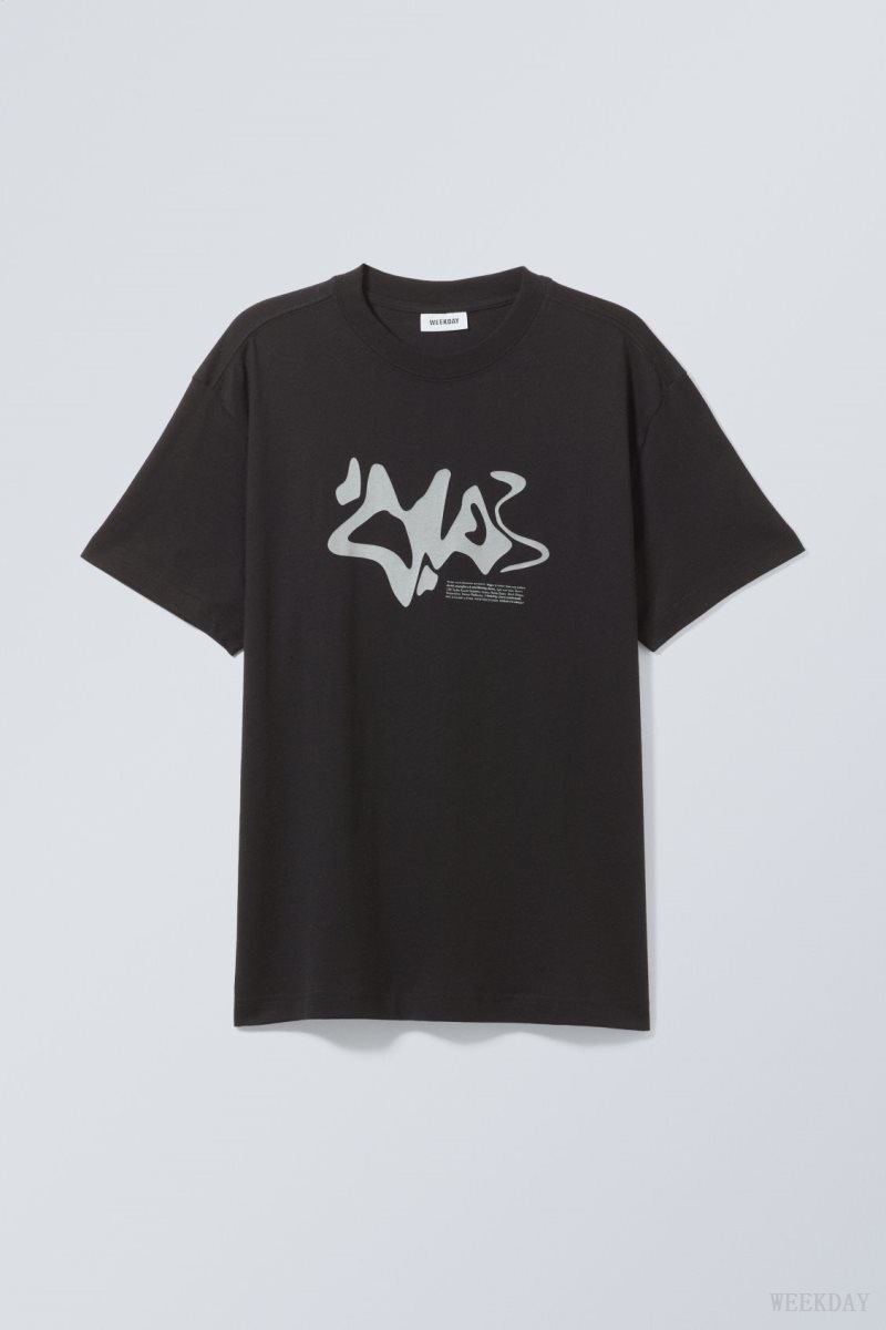 Weekday Oversized Graphic Printed T-shirt Black | ZAPB3405