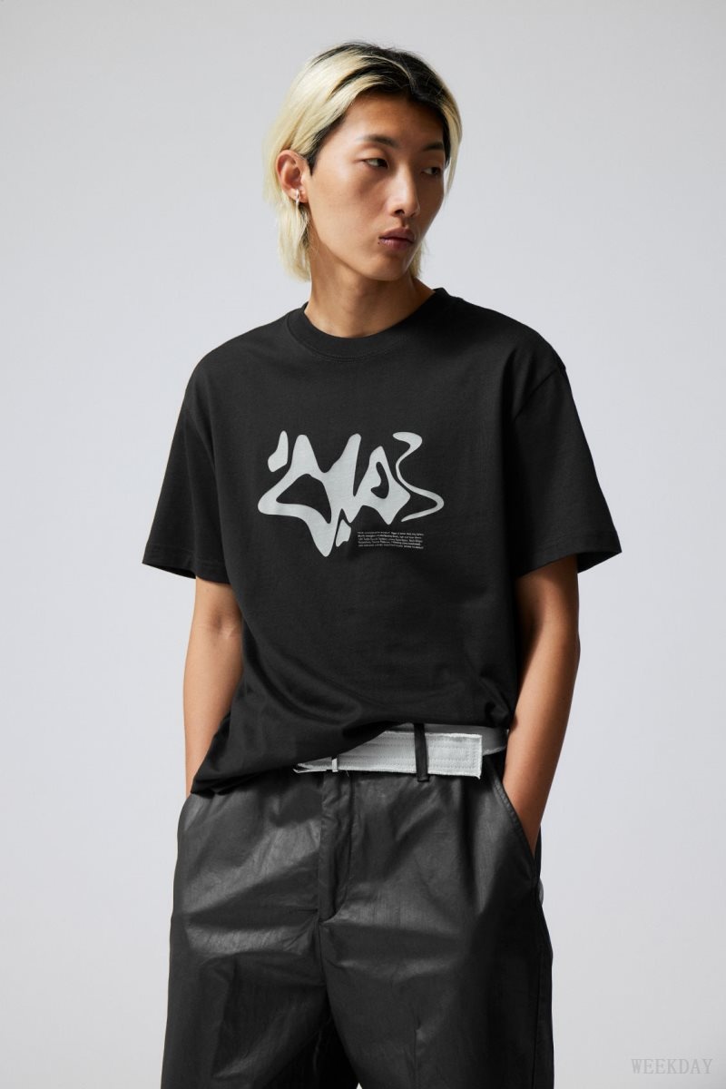 Weekday Oversized Graphic Printed T-shirt Black | ZAPB3405