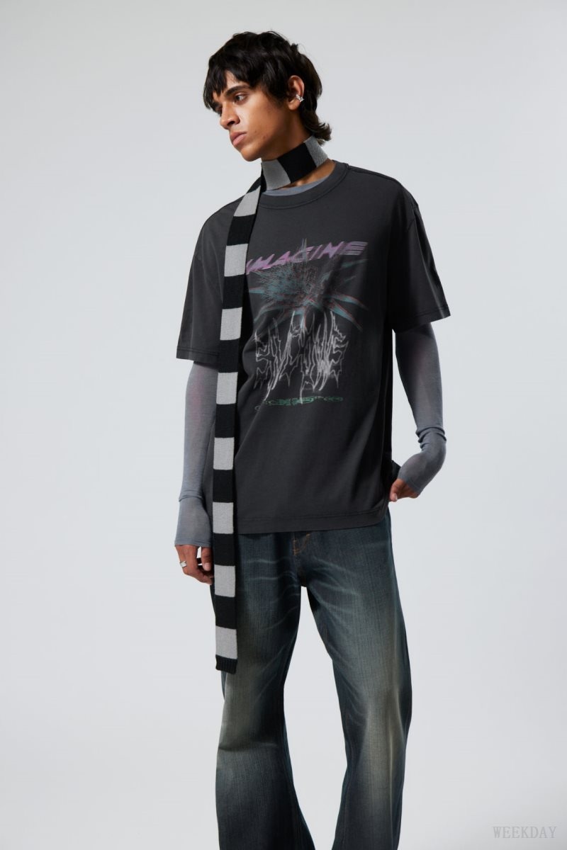 Weekday Oversized Graphic Printed T-shirt Black | TNXV6695