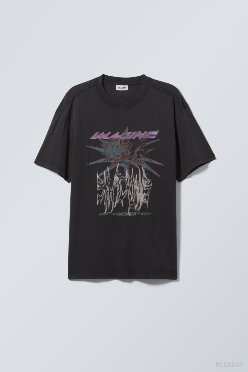 Weekday Oversized Graphic Printed T-shirt Black | TNXV6695