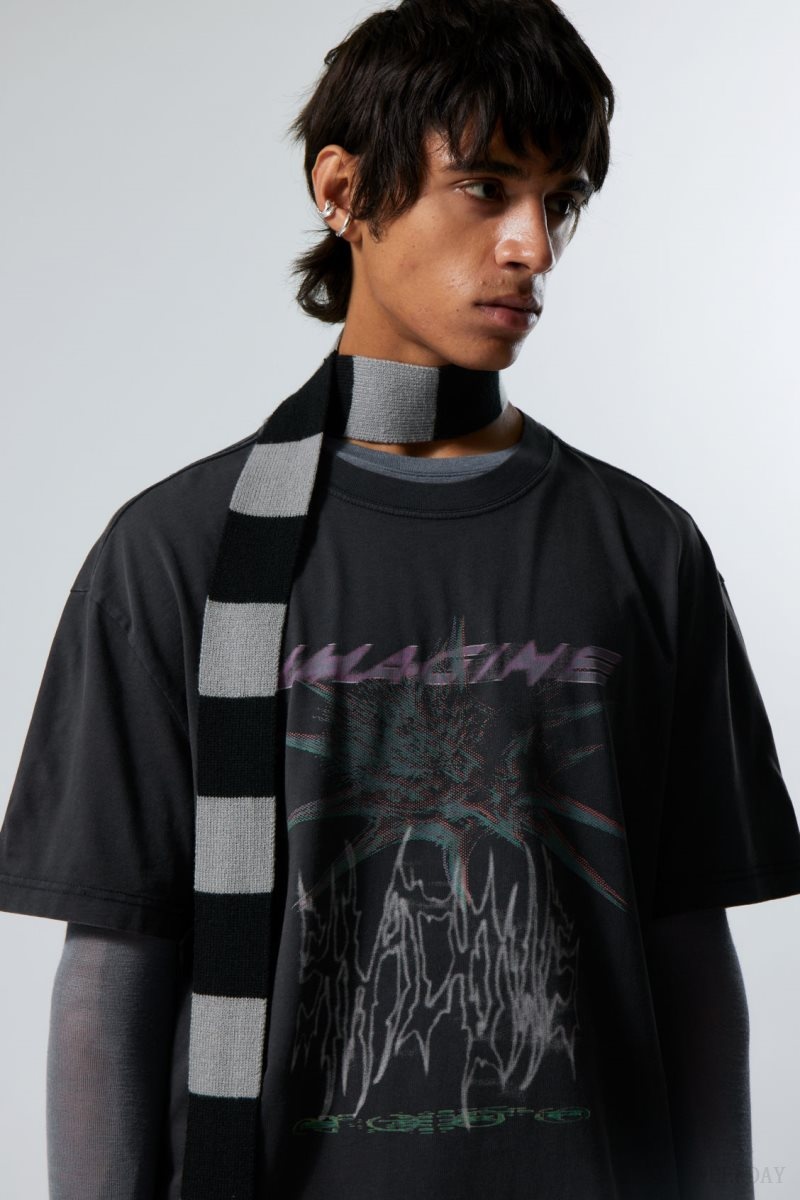 Weekday Oversized Graphic Printed T-shirt Black | TNXV6695