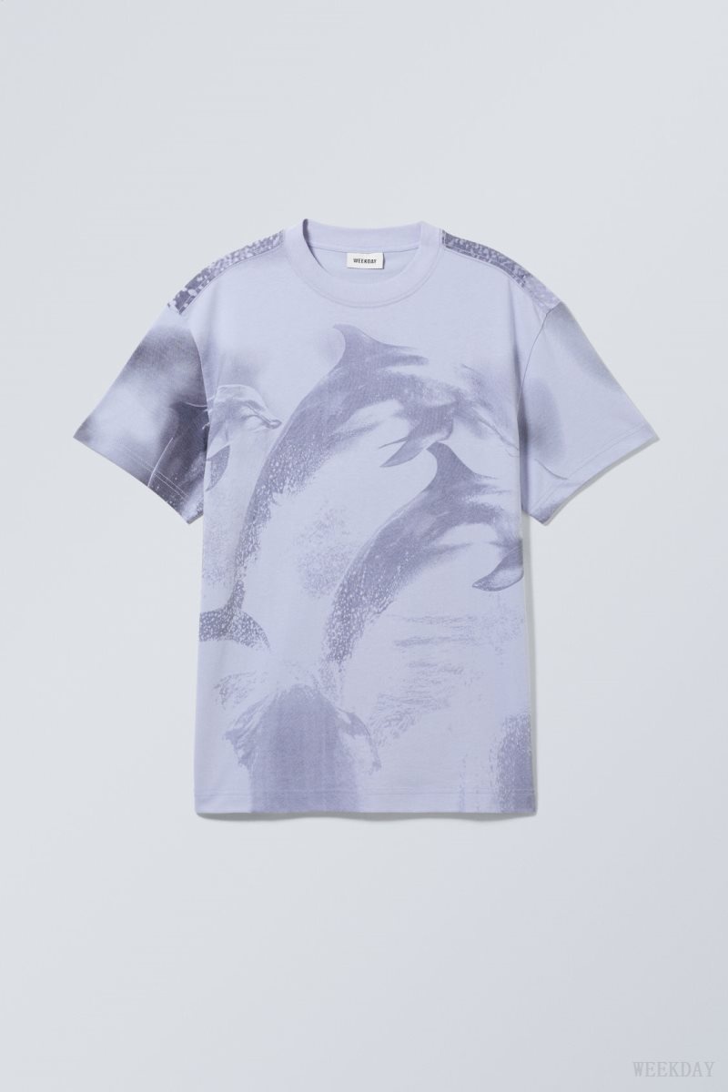 Weekday Oversized Graphic Printed T-shirt Jumping Dolphins | VQRR8874