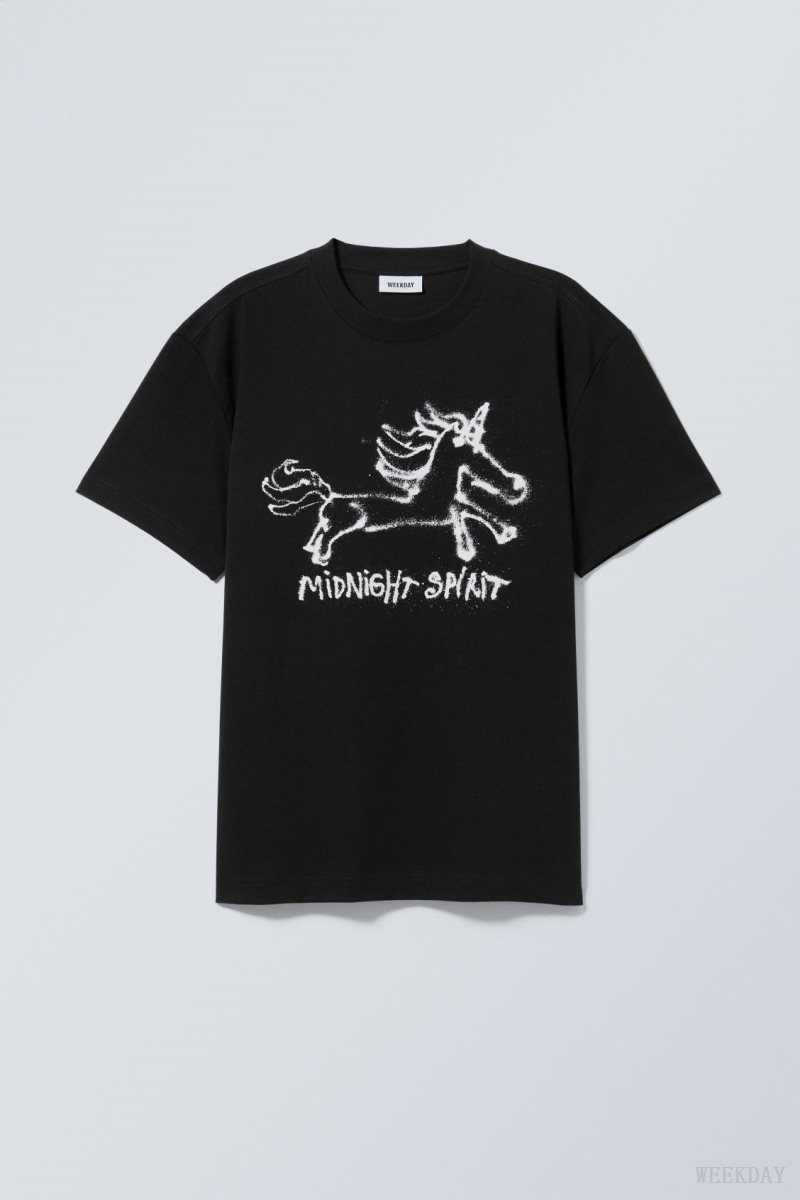 Weekday Oversized Graphic Printed T-shirt Midnight Spirit | LHIP7992