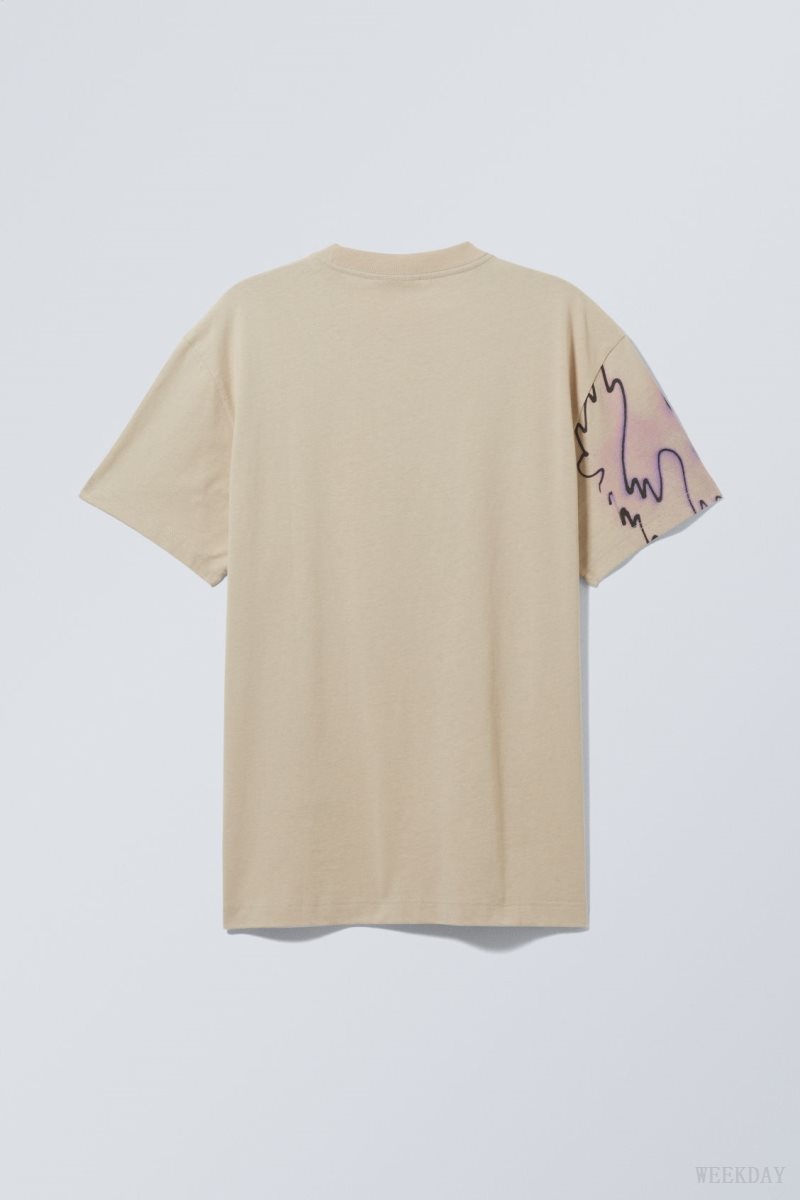 Weekday Oversized Graphic Printed T-shirt Beige | ALZH5642