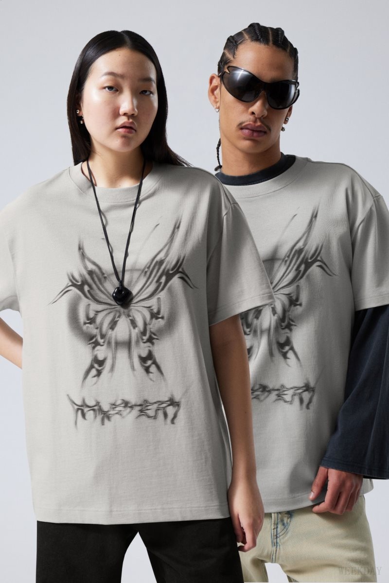 Weekday Oversized Graphic Printed T-shirt Mystery Butterfly | HFHS3933