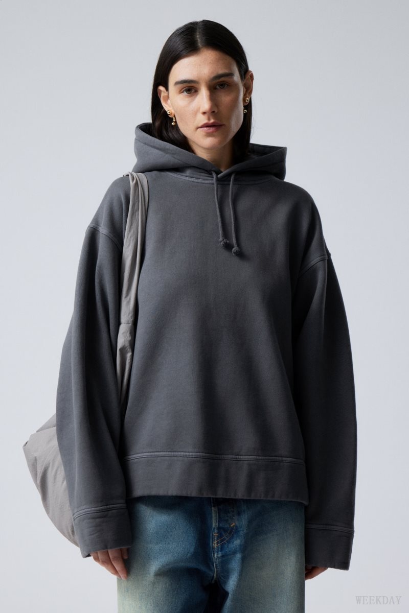 Weekday Oversized Heavyweight Hoodie Dark Blue | VMXZ7516