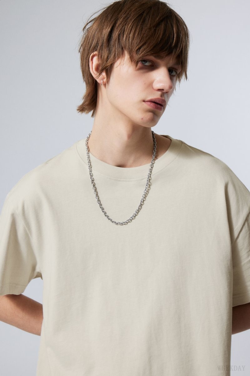 Weekday Oversized Heavyweight T-shirt Beige | ZBNJ9403