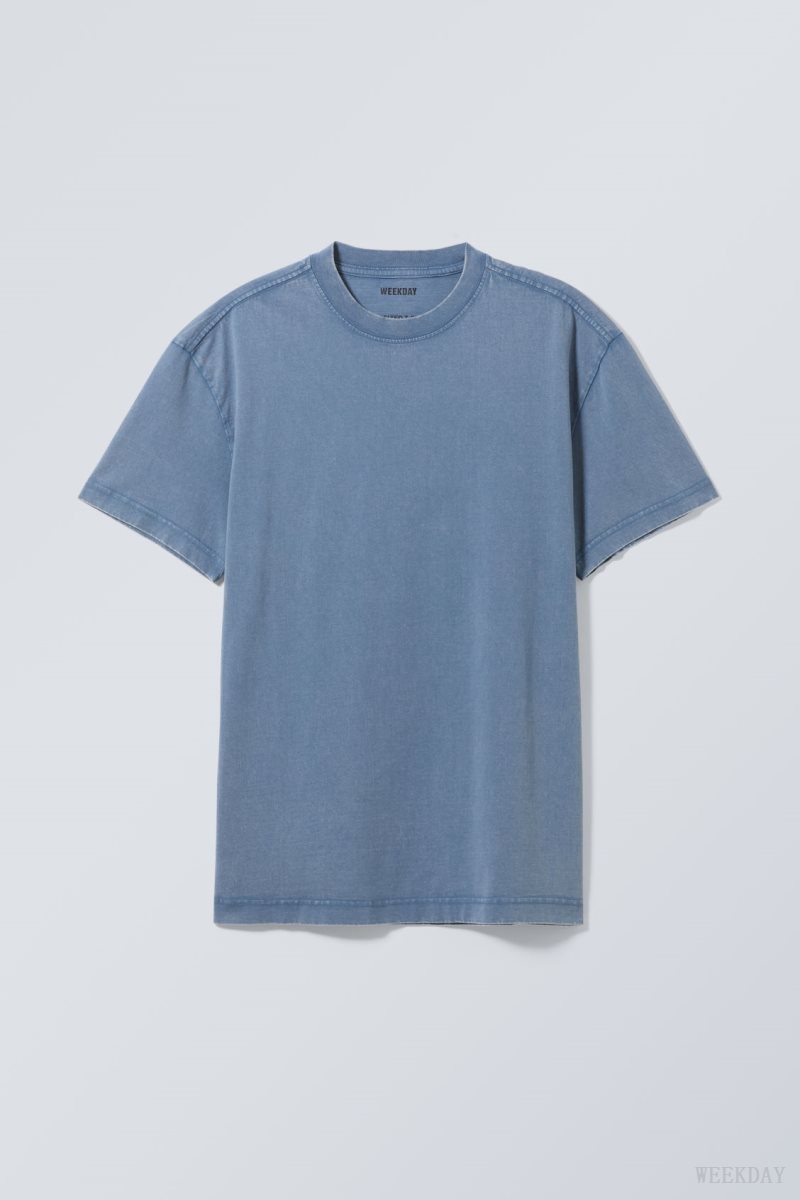 Weekday Oversized Heavyweight T-shirt Blue | LNEE3634