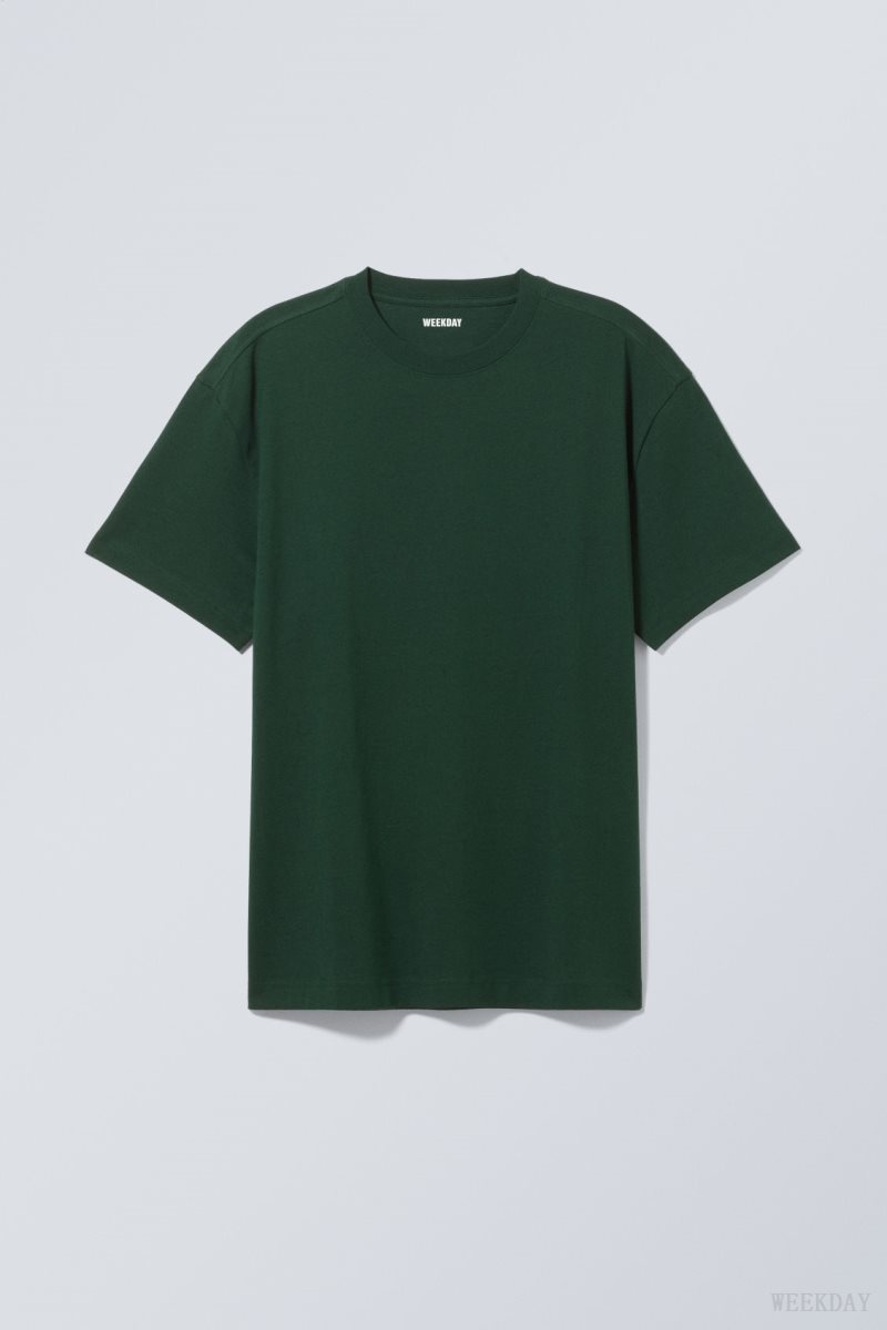 Weekday Oversized Heavyweight T-shirt Dark Green | BGEK3543