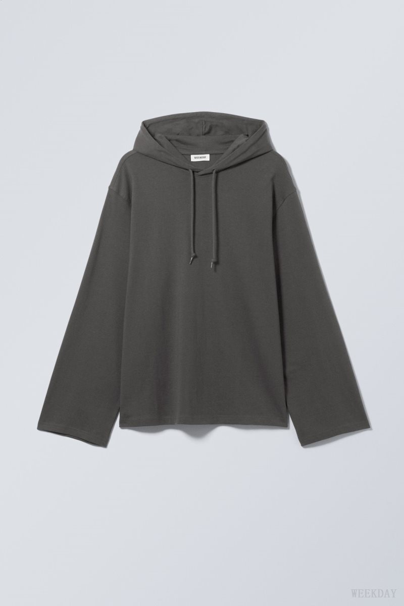 Weekday Oversized Hooded Long Sleeve Dark Grey | JFGG7783