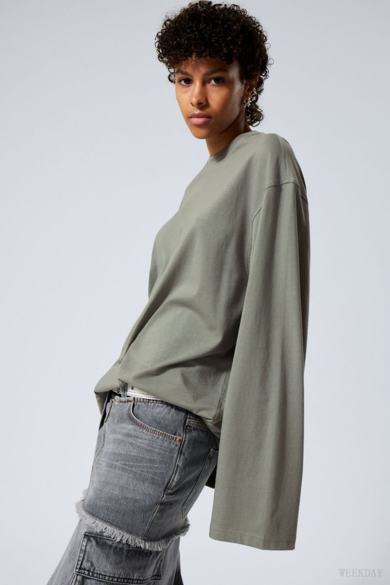 Weekday Oversized Long Sleeve T-shirt Grey | SBHA1534