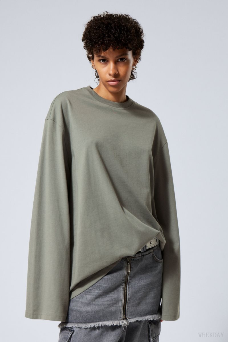 Weekday Oversized Long Sleeve T-shirt Grey | SBHA1534