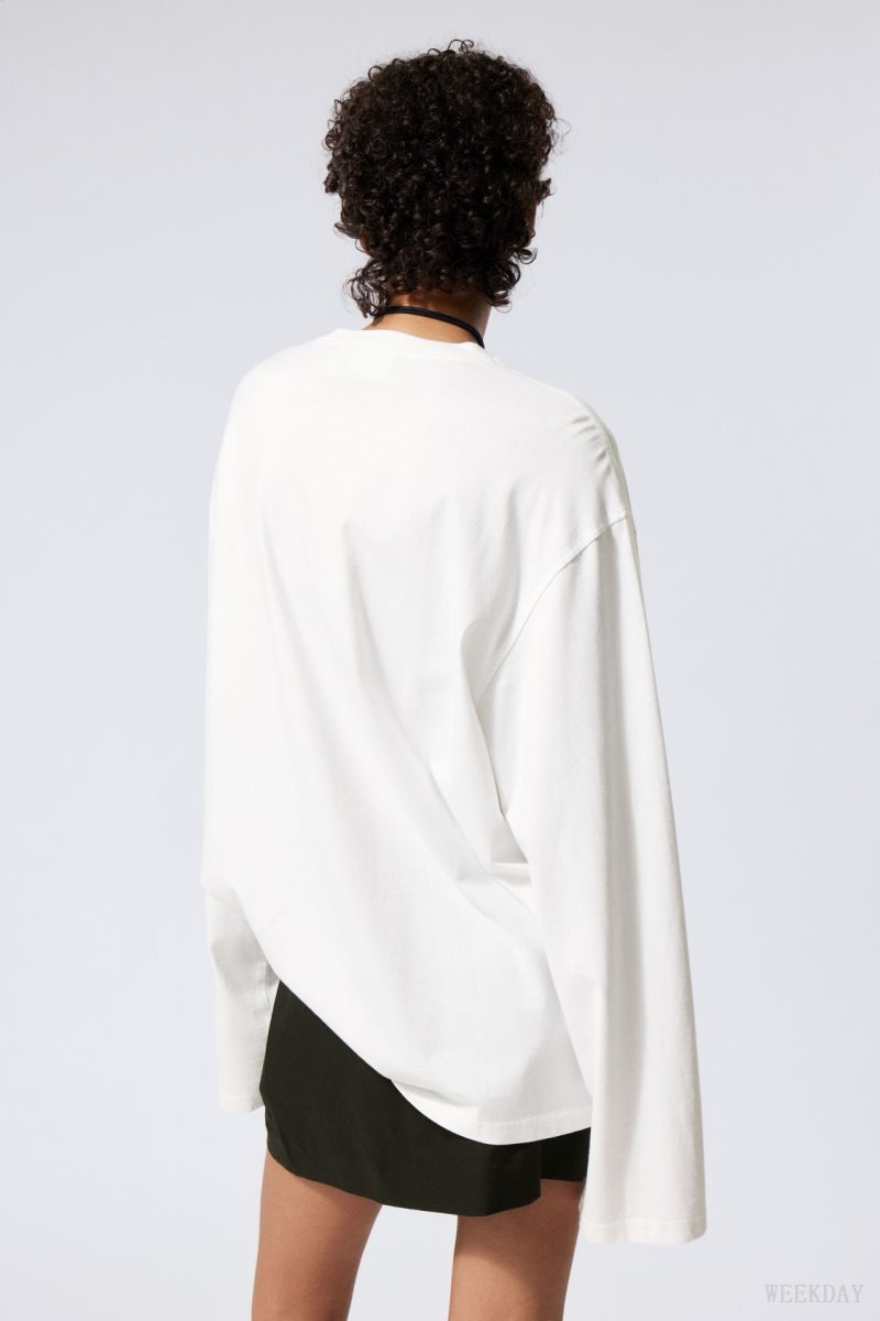 Weekday Oversized Long Sleeve T-shirt White | FOBD1236