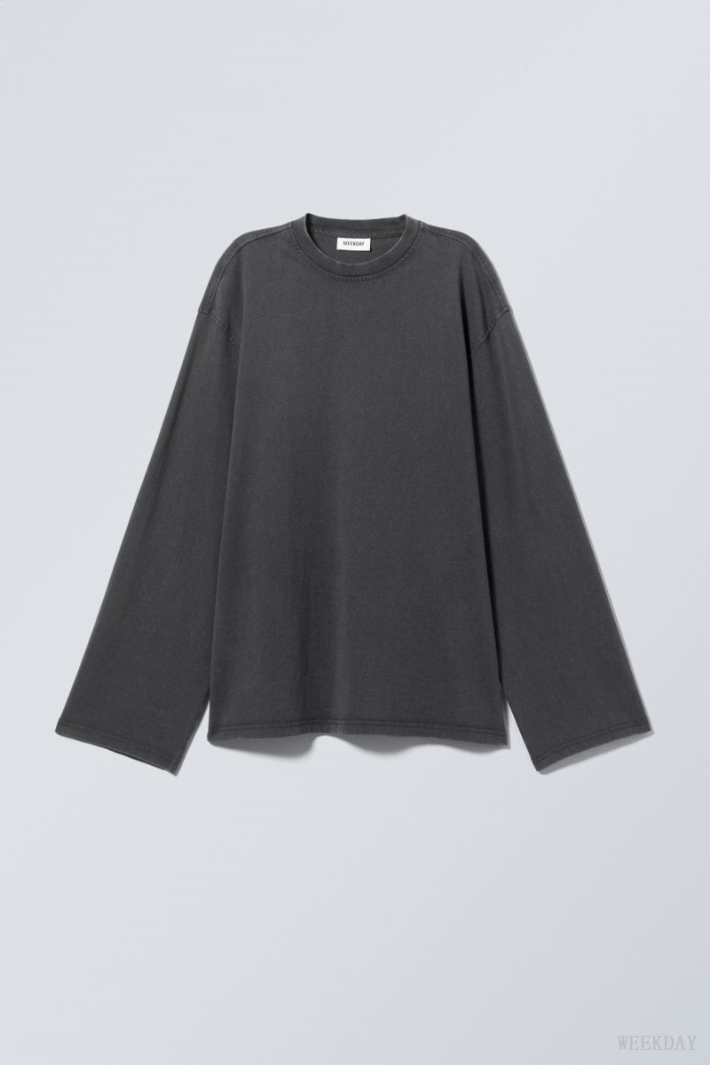 Weekday Oversized Washed Long Sleeve Top Grey | OMTW7236