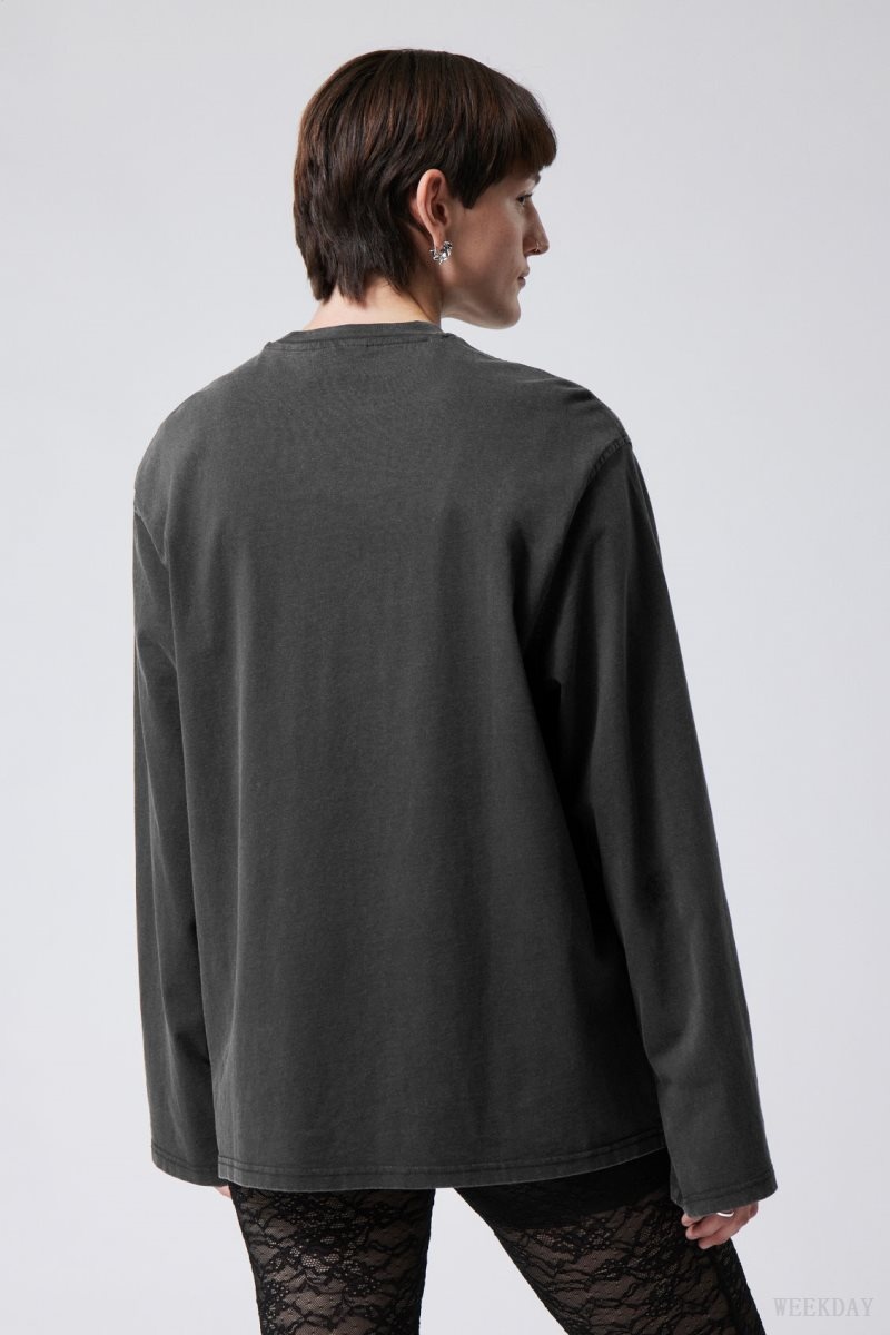 Weekday Oversized Washed Long Sleeve Top Grey | OMTW7236