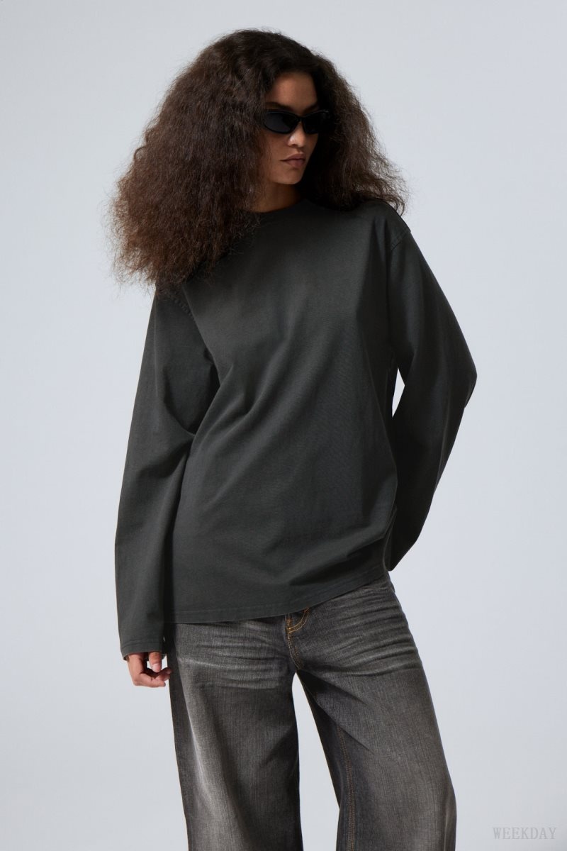 Weekday Oversized Washed Long Sleeve Top Grey | OMTW7236